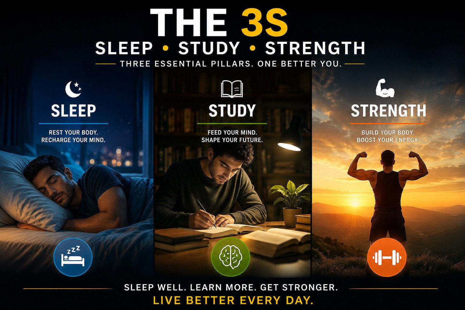 The 3S: Sleep, Study and Strength