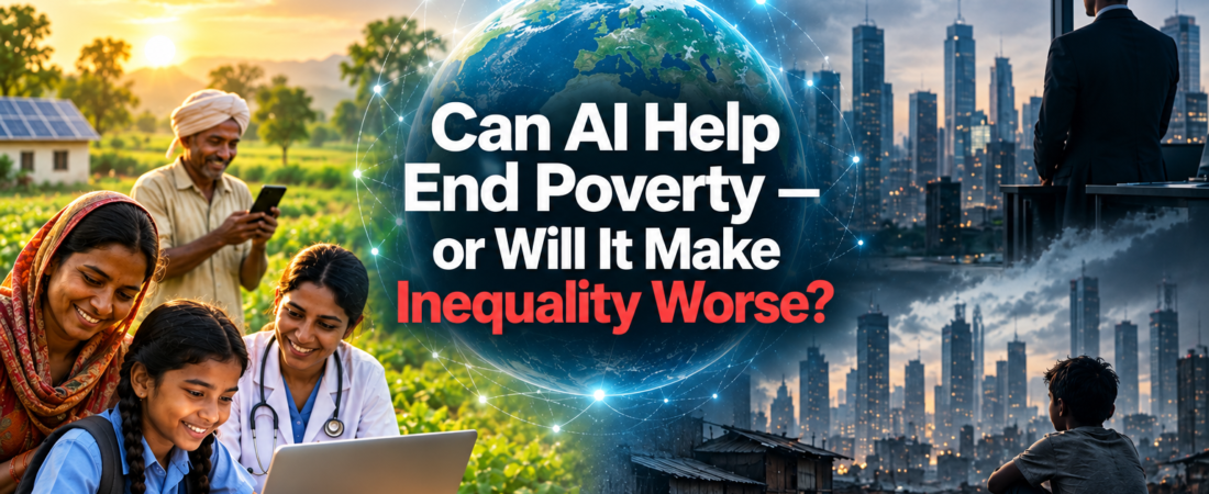 AI technology connecting global communities while highlighting poverty and inequality
